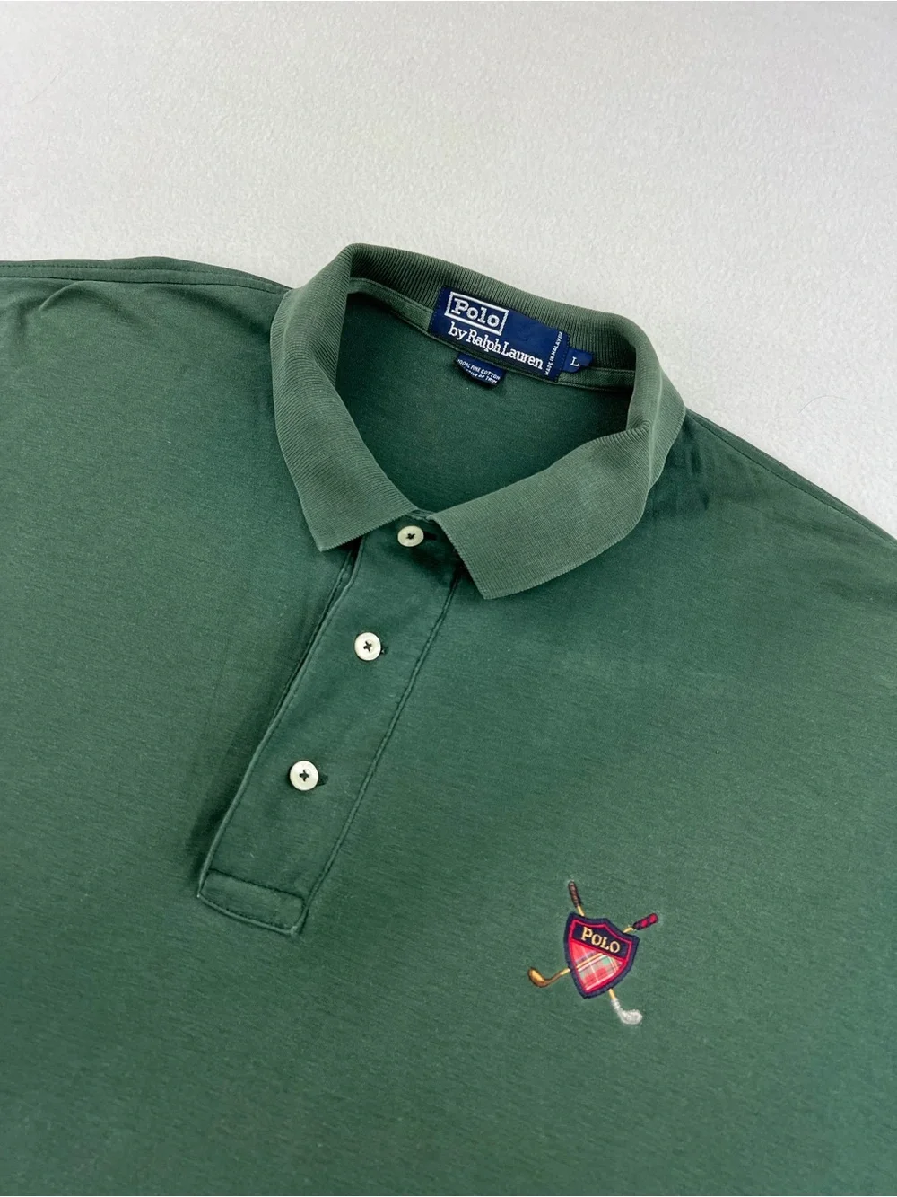 VTG Polo Ralph Lauren Forrest Green Polo Golf Crest Logo Lightweight Mens Sz L